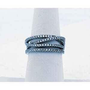 Estate Sterling Silver 925 CZ Crisscross Wide Band Ring Size 6.5, 4.7g Vintage